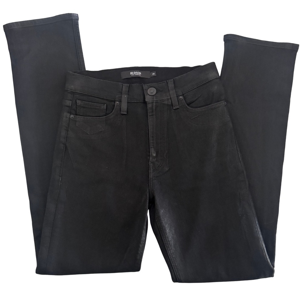 Hudson Barbara High Rise Super Skinny Ankle Jeans 25 Raven Coated Black NWT - Picture 3 of 6